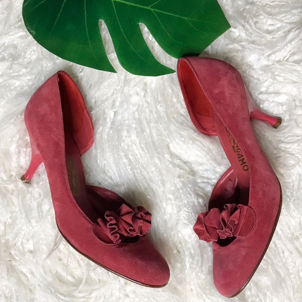 Vintage Salvatore Ferragamo Ruffle Suede Heels - Picture 5 of 5